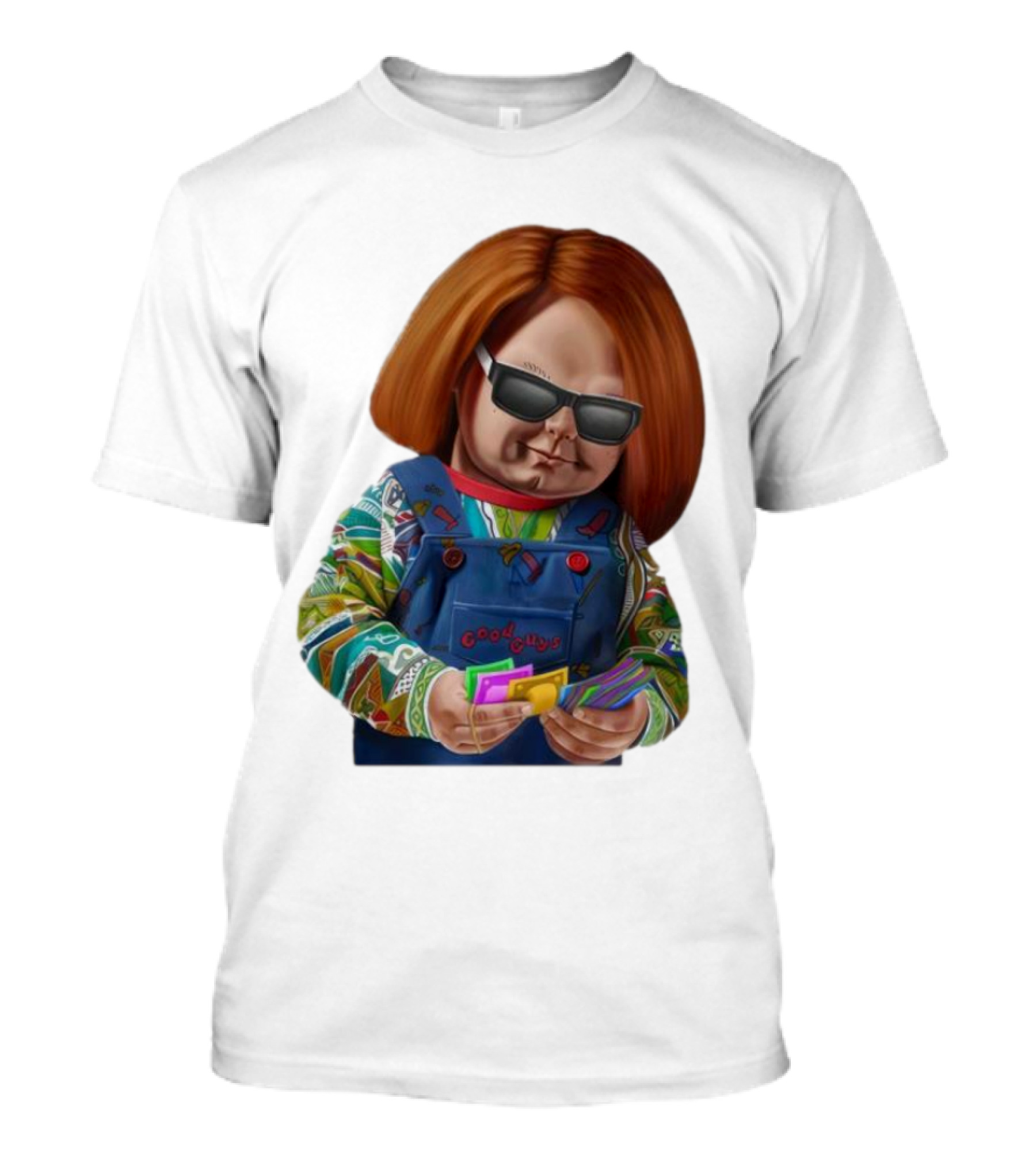 Chucky Good Guys Child’s Play Halloween Icon With Sunglasses And Cards T-Shirt