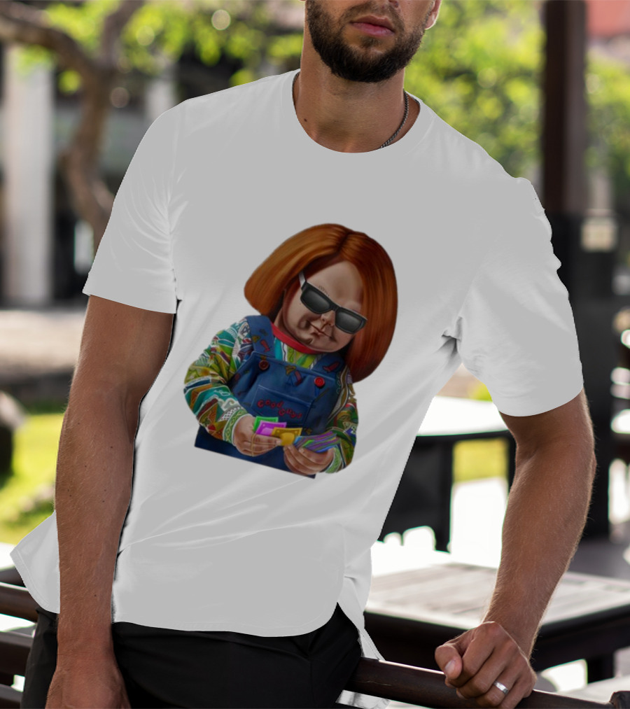 Chucky Good Guys Child’s Play Halloween Icon With Sunglasses And Cards T-Shirt