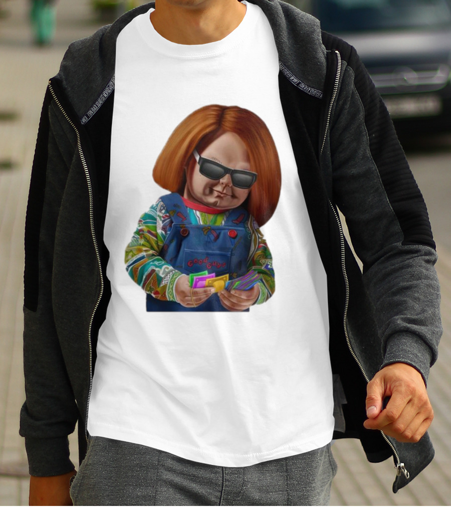 Chucky Good Guys Child’s Play Halloween Icon With Sunglasses And Cards T-Shirt