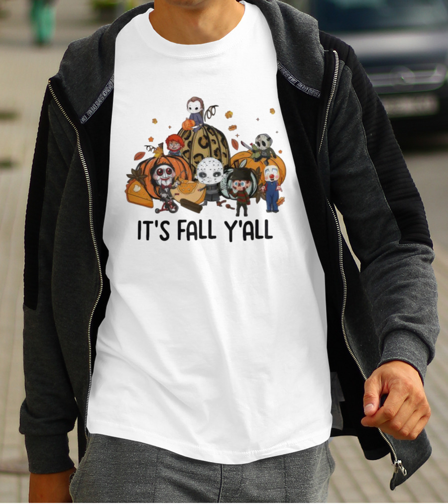 Horror Characters It's Fall Y'all Halloween T-Shirt