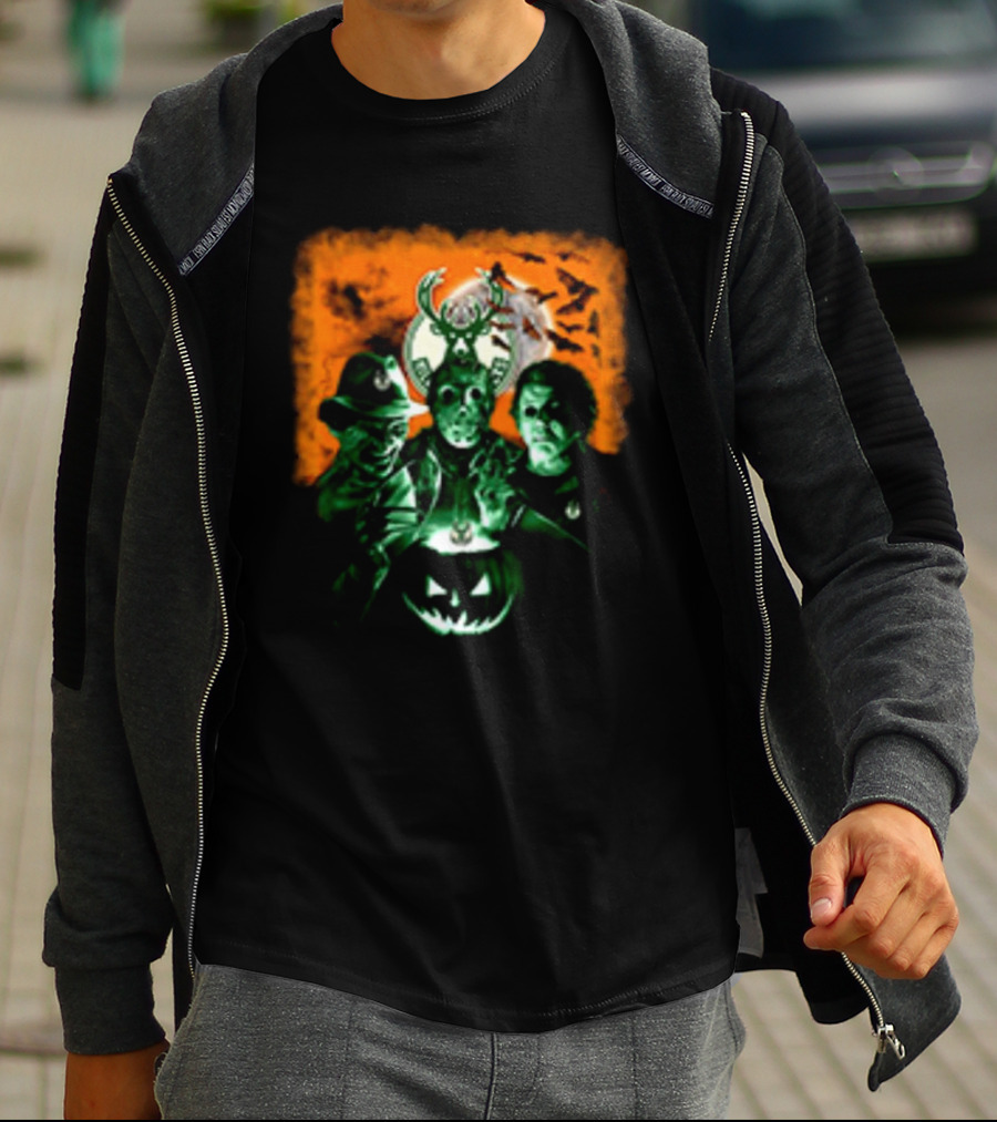 Horror Movies Freddy Krueger Jason Voorhees Michael Myers Milwaukee Bucks Halloween T-Shirt