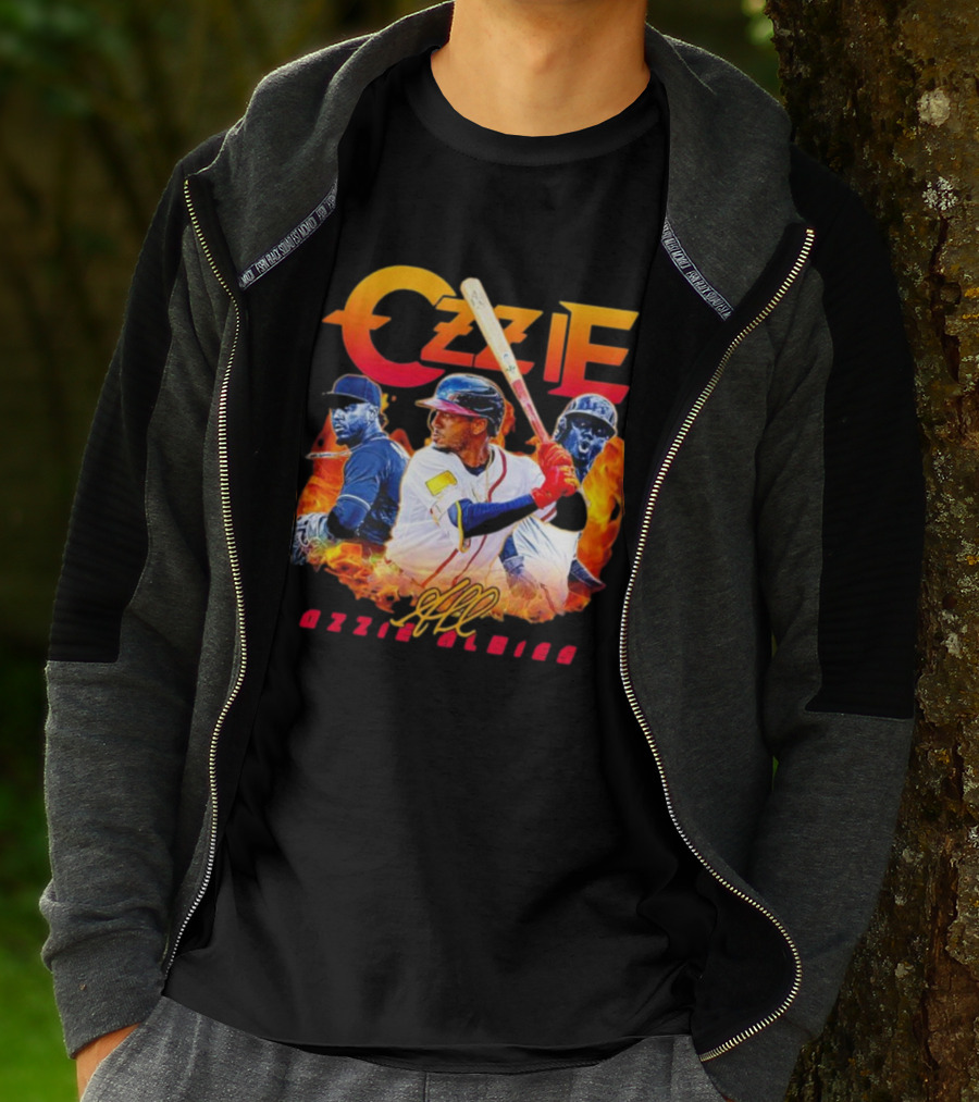 Ozzie Albies MLB Flame Graphic With Signature T-Shirt