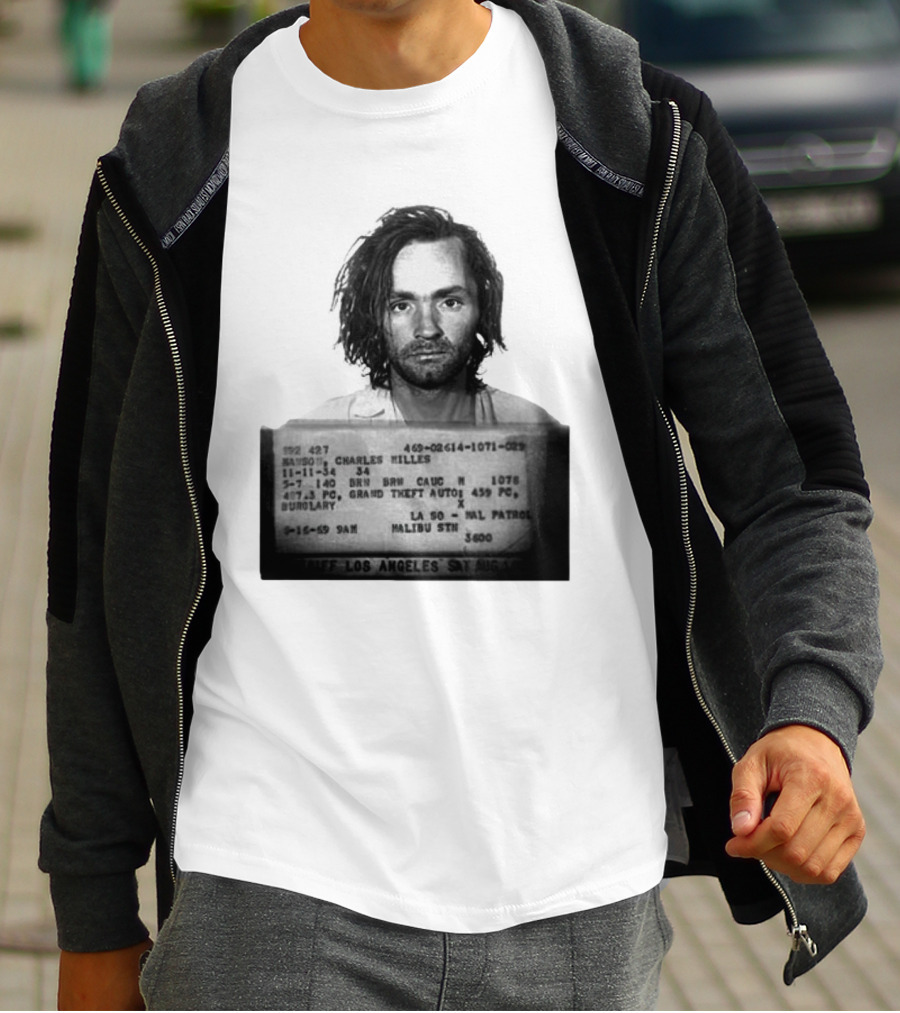 Charles Manson Mugshot Los Angeles Police Department Booking 1969 T-Shirt