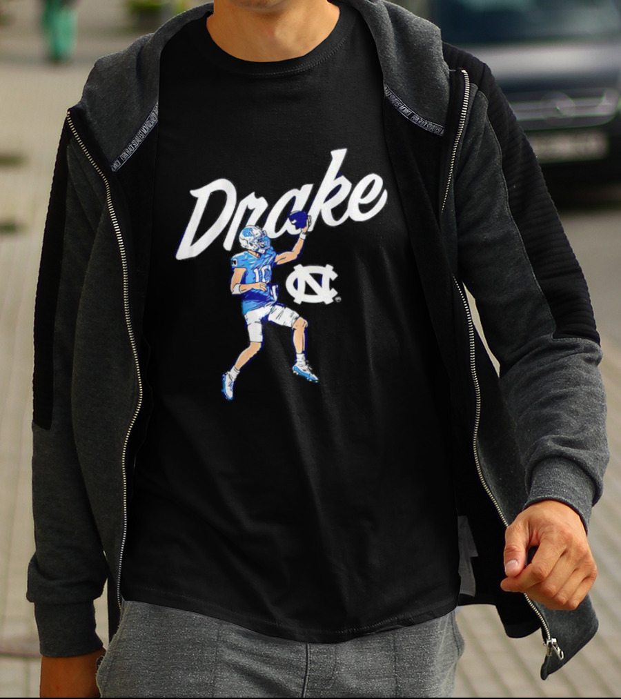 Drake Maye UNC Finger Roll Football Action T-Shirt