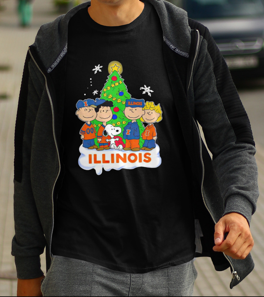 Peanuts Illinois Christmas Tree Celebrating Illinois Fighting Illini With Snoopy And Friends T-Shirt