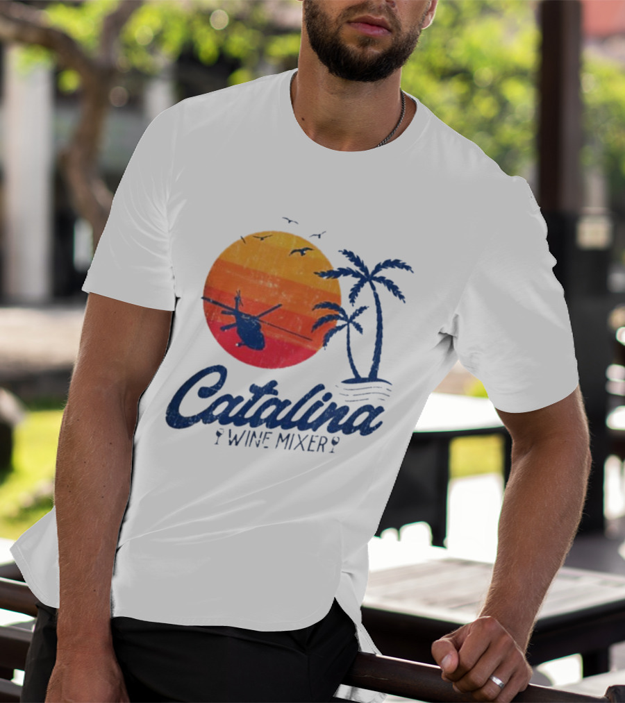 Catalina Wine Mixer Helicopter Sunset Palm Trees T-Shirt