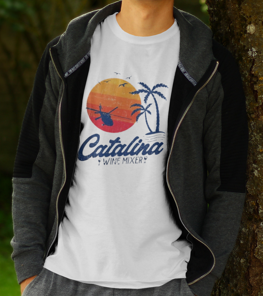 Catalina Wine Mixer Helicopter Sunset Palm Trees T-Shirt