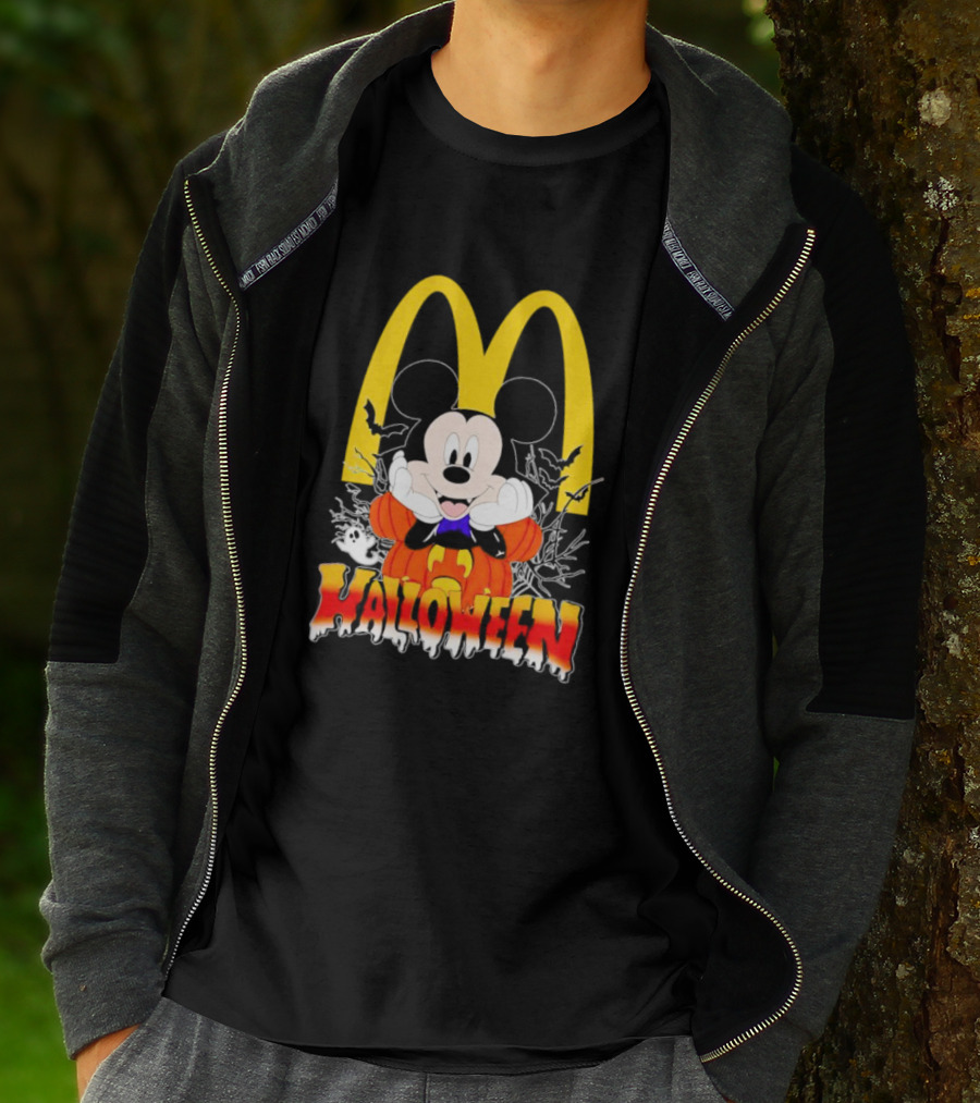 Mickey Mouse Halloween Pumpkin McDonald's Logo With Bats T-Shirt