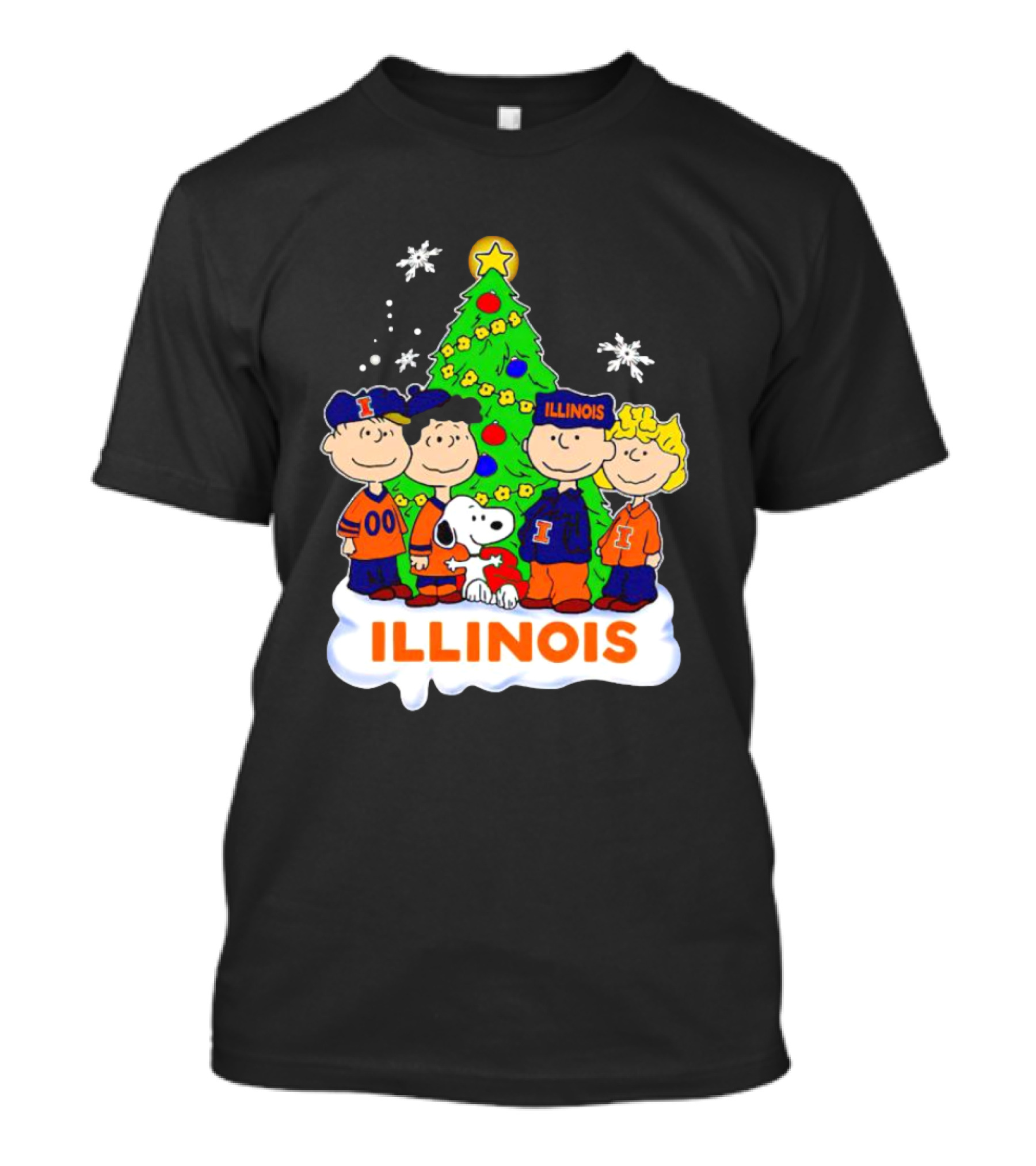 Peanuts Characters Illinois Christmas Tree With Snoopy And Festive Decorations T-Shirt