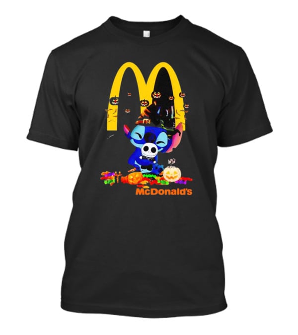 Stitch Hugging Jack Skellington With McDonald’s Halloween Pumpkins And Candy T-Shirt