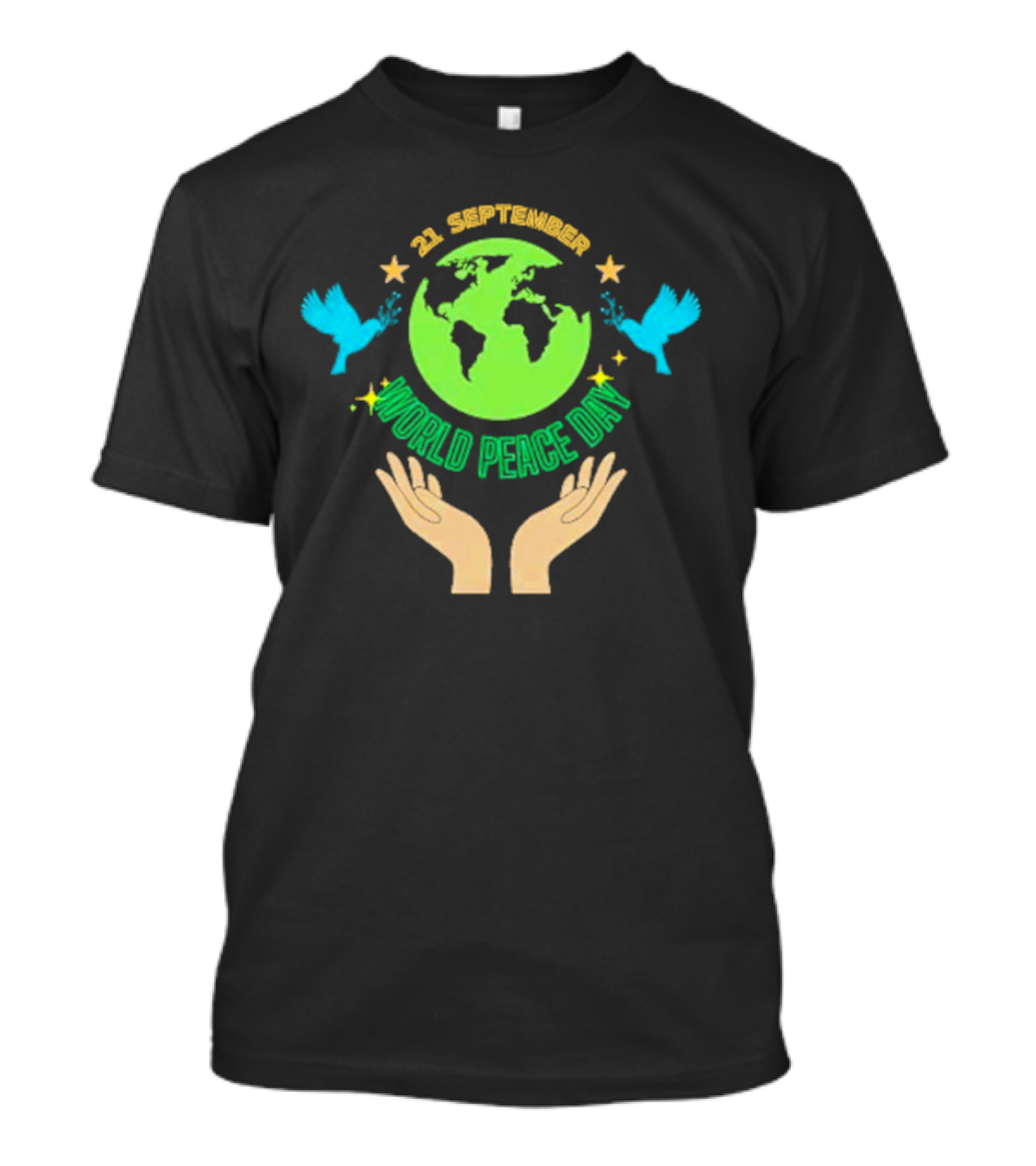 21 September World Peace Day Earth Doves Hands Stars T-Shirt