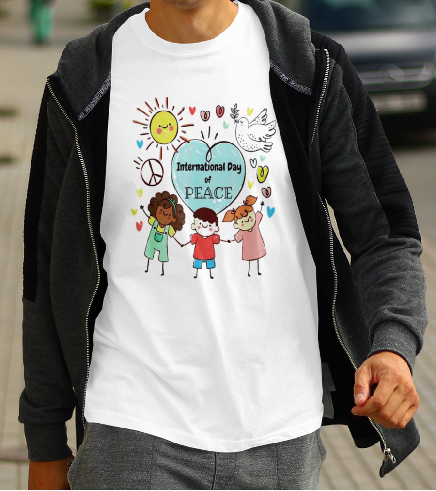 International Day Of Peace Children Hearts Dove Sun T-Shirt