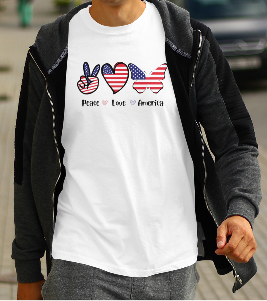 Peace Love America Flag Butterfly T-Shirt