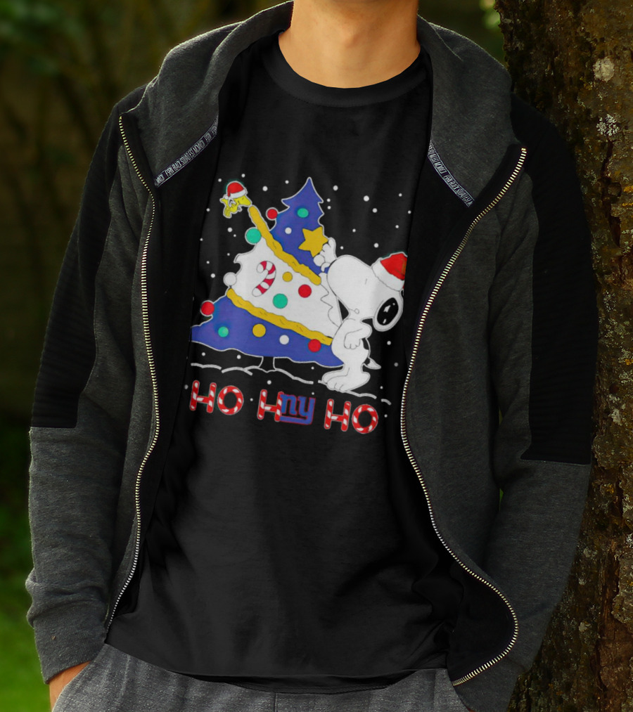 Snoopy Woodstock Christmas Tree Ho Ho Ho New York Giants T-Shirt