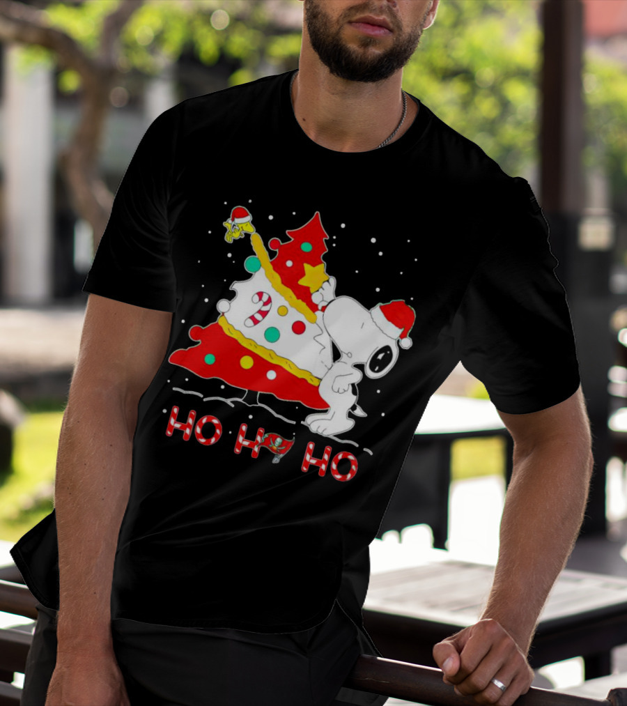 Snoopy And Woodstock Ho Ho Ho Christmas Tampa Bay Buccaneers T-Shirt