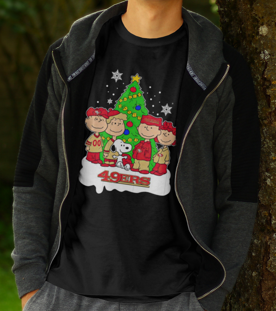 Peanuts Characters Christmas San Francisco 49ers Tree Snoopy Charlie Brown T-Shirt