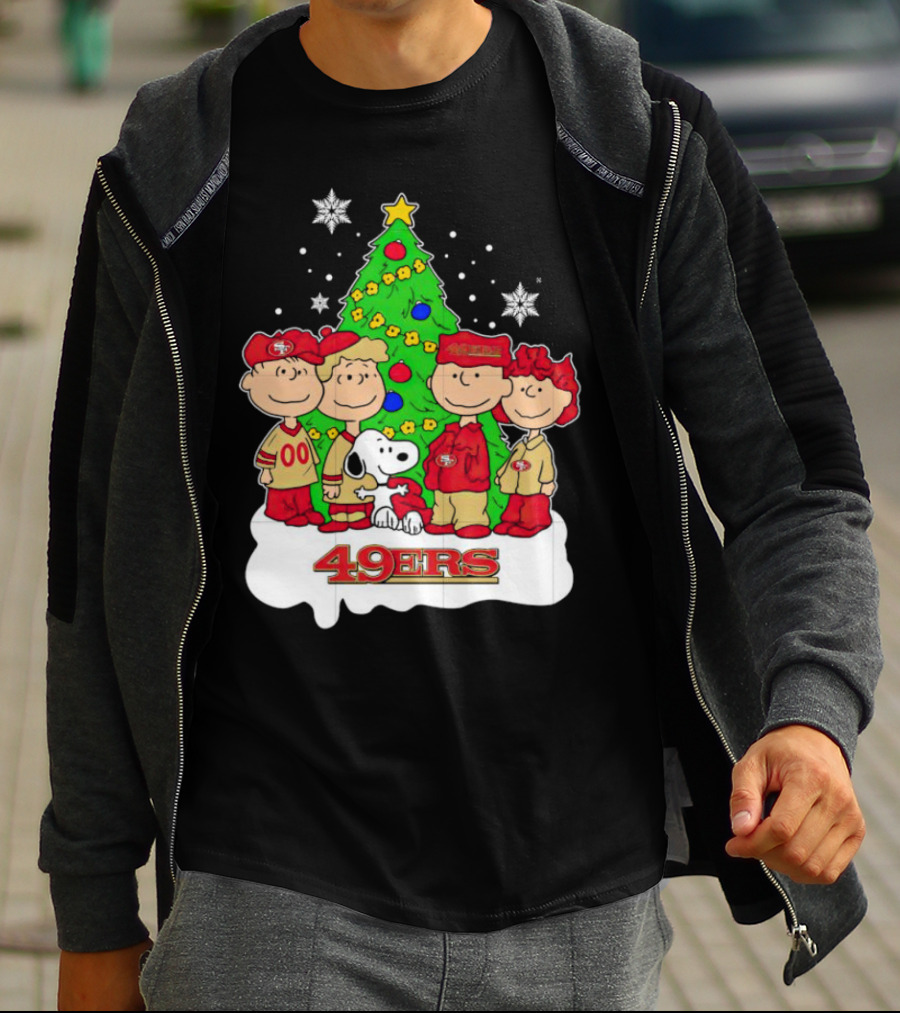 Peanuts Characters Christmas San Francisco 49ers Tree Snoopy Charlie Brown T-Shirt