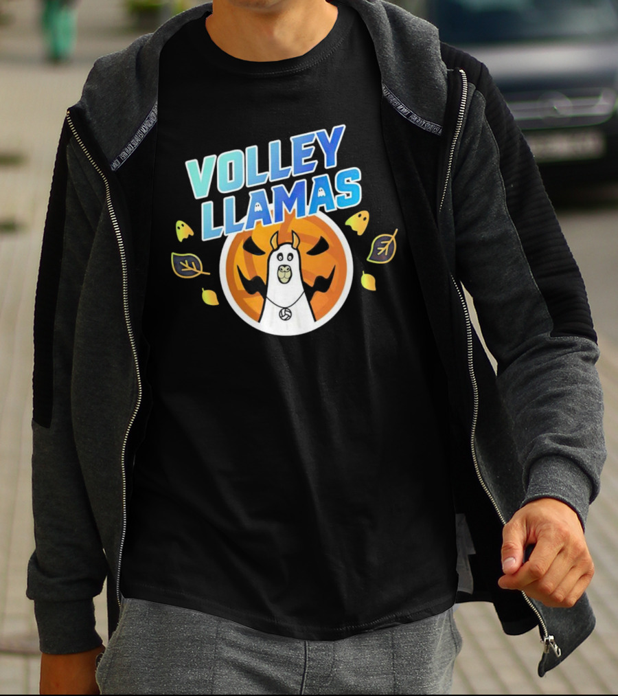 VOLLEY LLAMAS Halloween Pumpkin Leaves Ghosts Volleyball T-Shirt