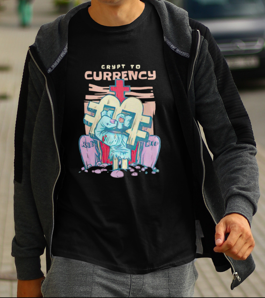 Crypt To Currency Zombie Bitcoin Graveyard Scene T-Shirt