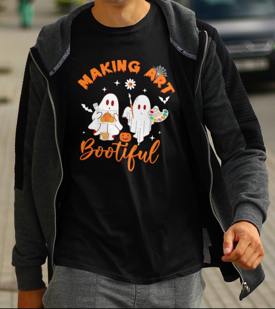 Making Art Bootiful Halloween Ghosts With Pumpkins And Paint Palette T-Shirt