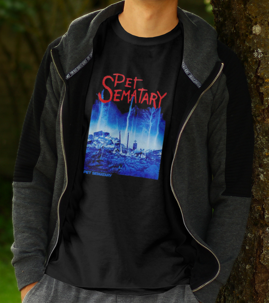 Pet Sematary Haunted Burial Ground Blue Forest Scene With Gravemarkers T-Shirt