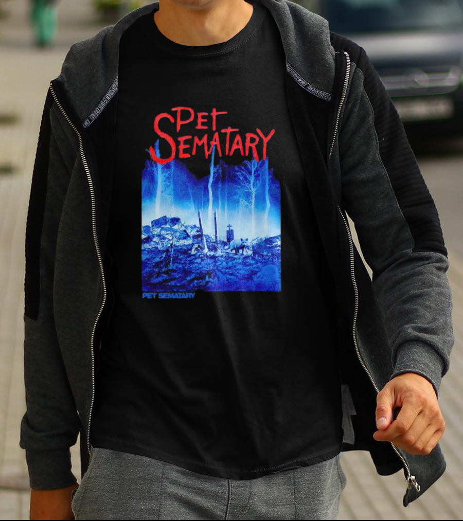 Pet Sematary Haunted Burial Ground Blue Forest Scene With Gravemarkers T-Shirt