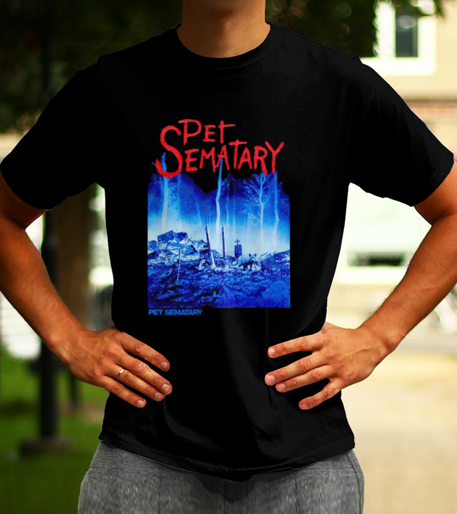 Pet Sematary Haunted Burial Ground Blue Forest Scene With Gravemarkers T-Shirt