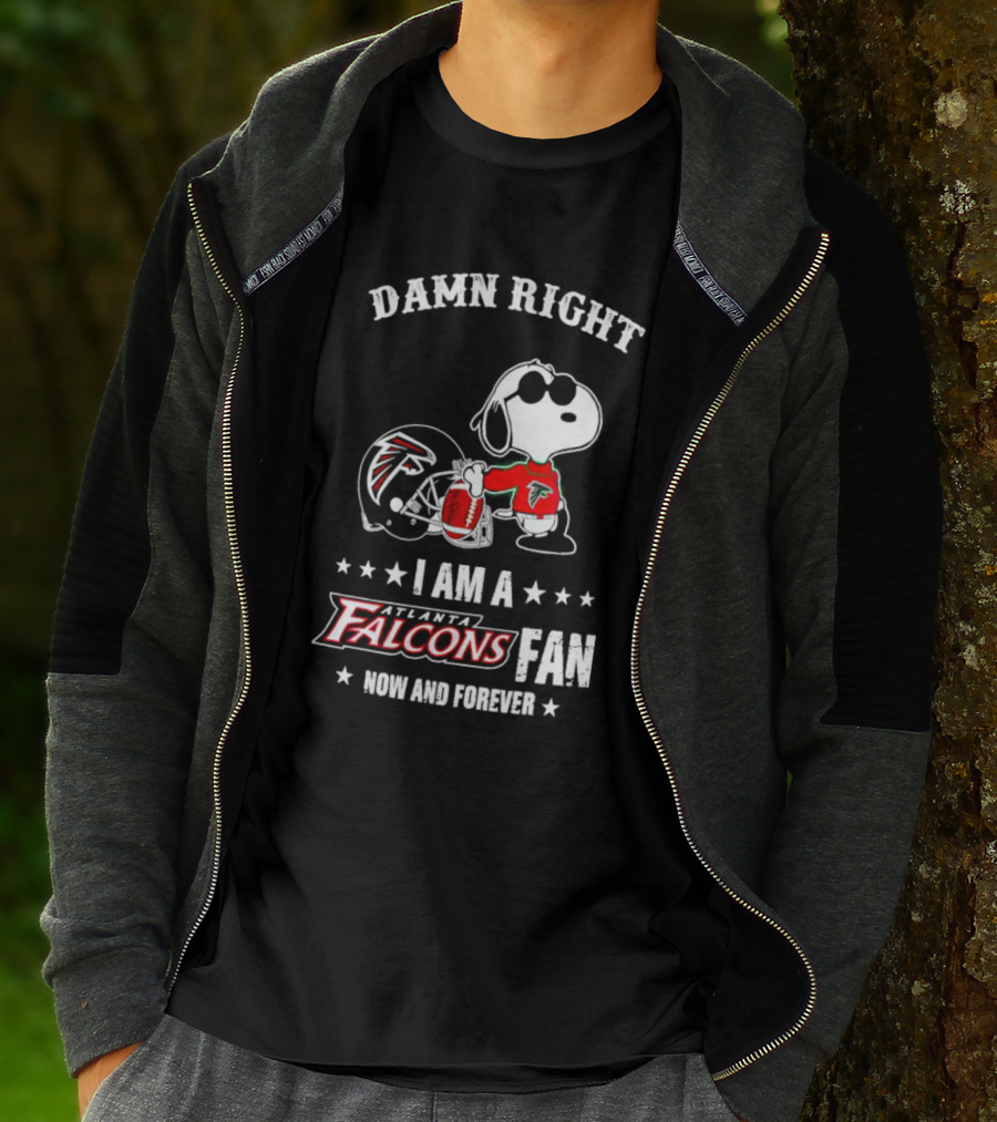 Damn Right I Am A Atlanta Falcons Fan Now And Forever Snoopy Football Helmet T-Shirt