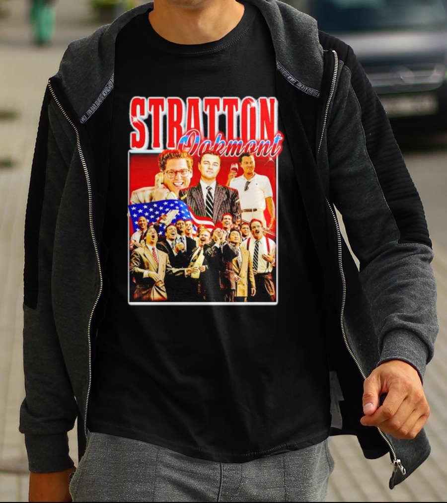 Stratton Oakmont Wall Street Patriotic Collage Scene T-Shirt