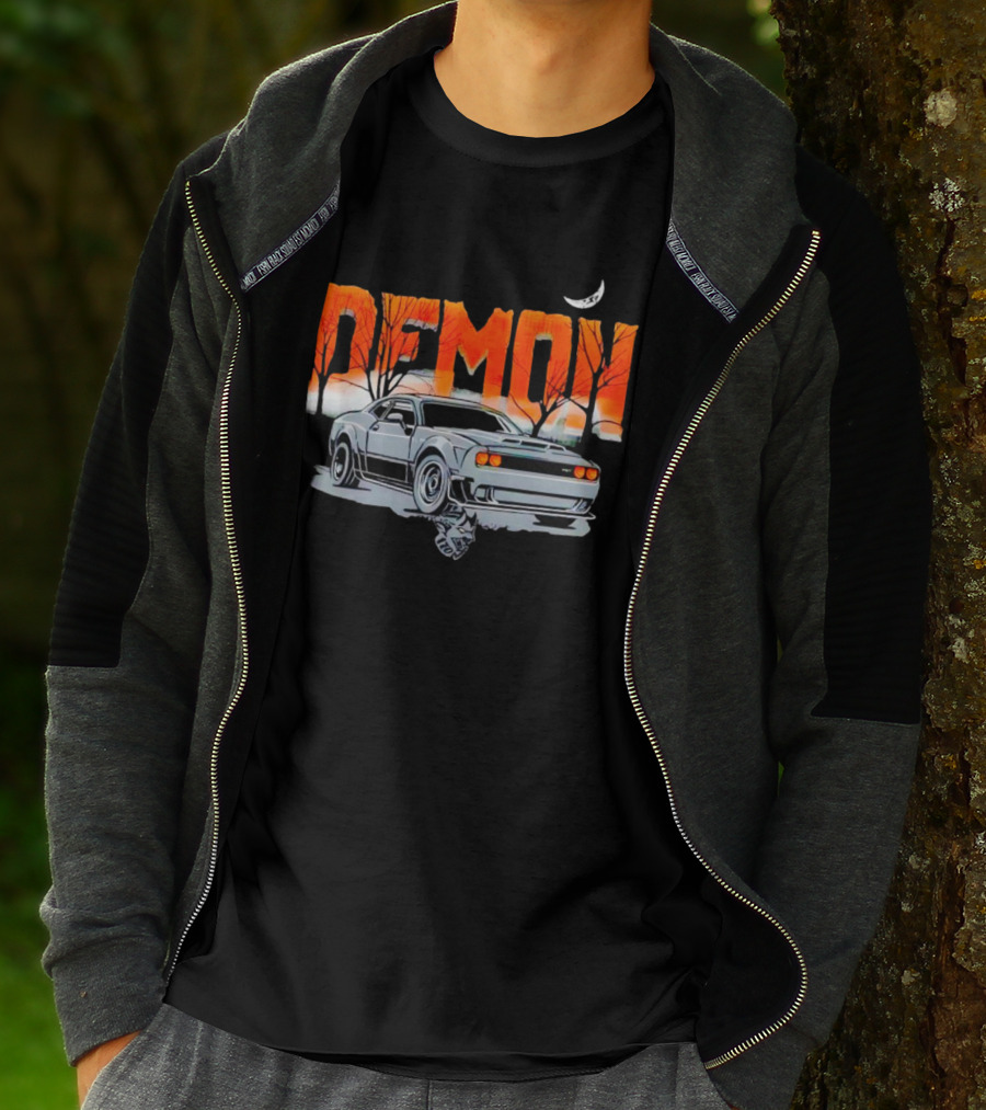 Demon Dodge Challenger SRT Halloween Moon Scene T-Shirt