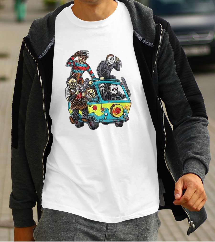 Horror Movie Characters Spooky Van Halloween Adventure T-Shirt