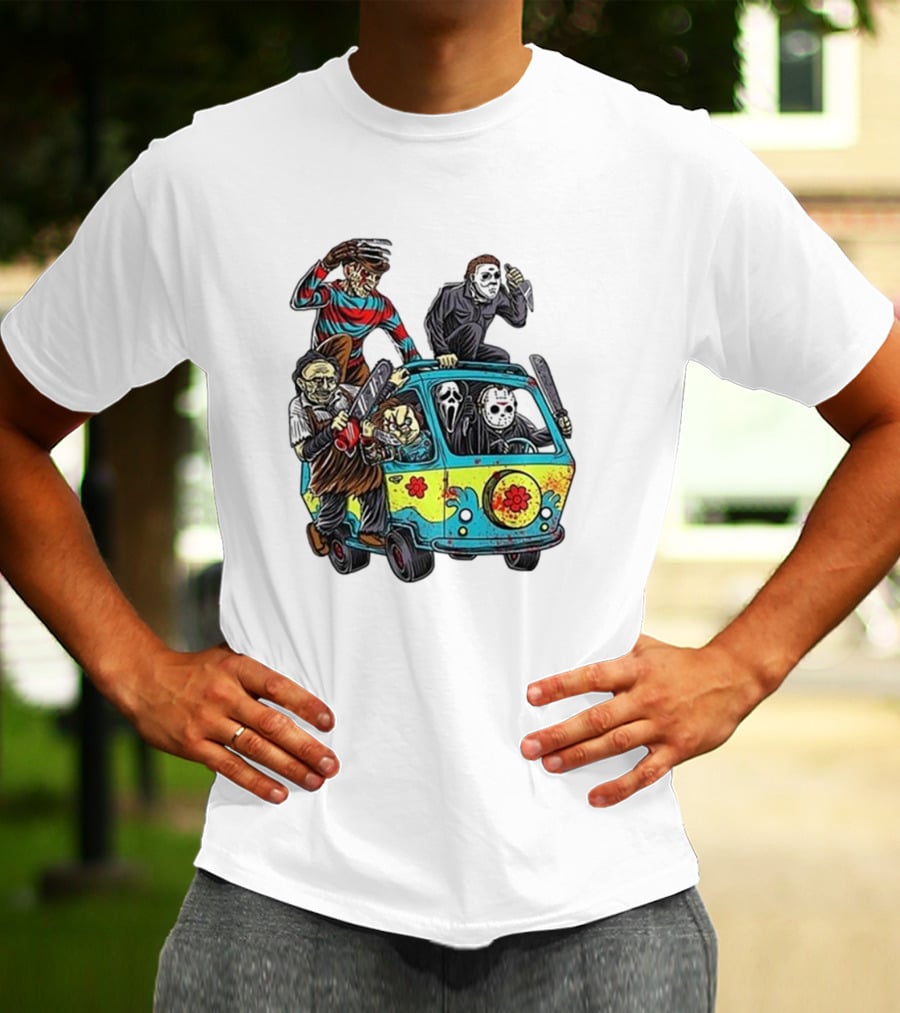 Horror Movie Characters Spooky Van Halloween Adventure T-Shirt