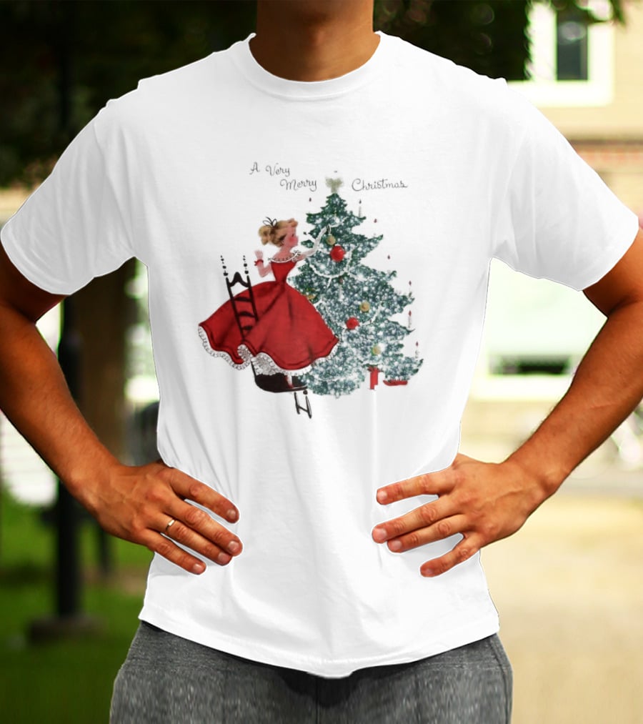 A Very Merry Christmas Girl Trimming The Christmas Tree T-Shirt