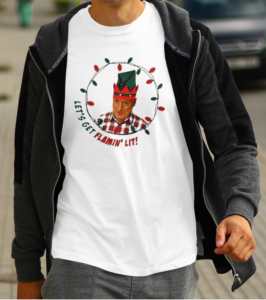 Let’s Get Flamin’ Lit Christmas Elf With Lights T-Shirt