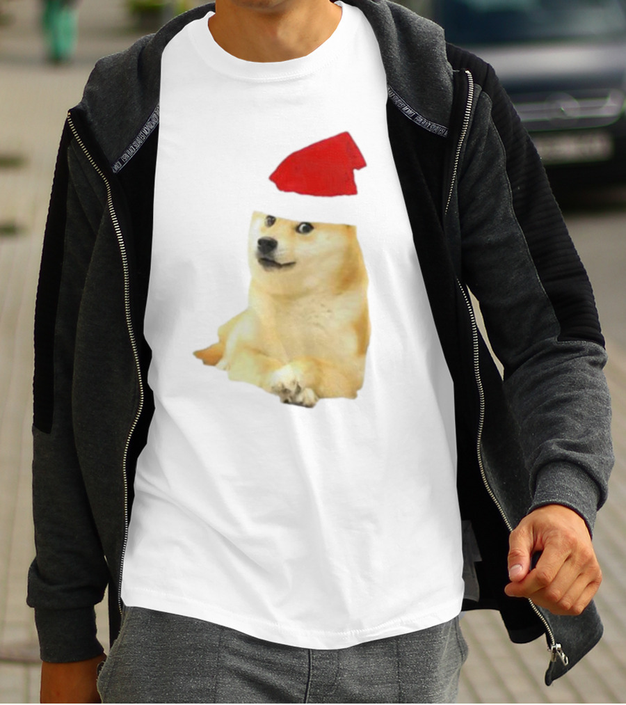 Dogecoin Christmas Santa Hat Meme T-Shirt
