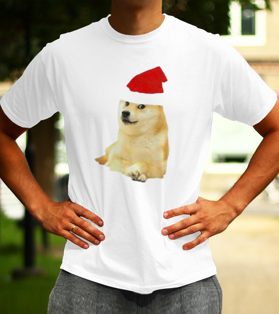 Dogecoin Christmas Santa Hat Meme T-Shirt