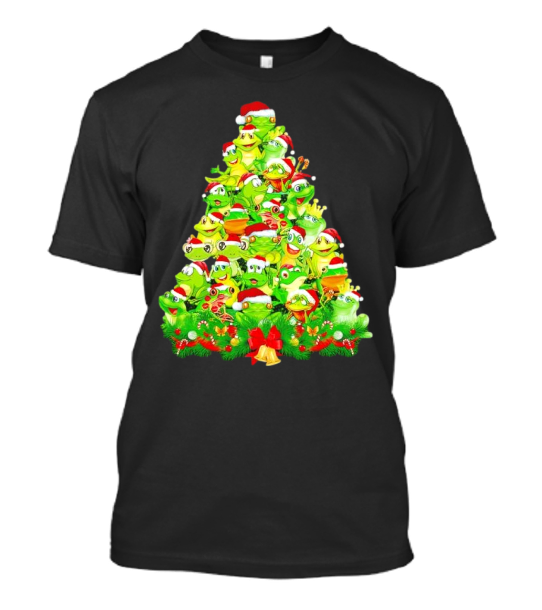 Frogs With Santa Hats Christmas Tree Holiday T-Shirt