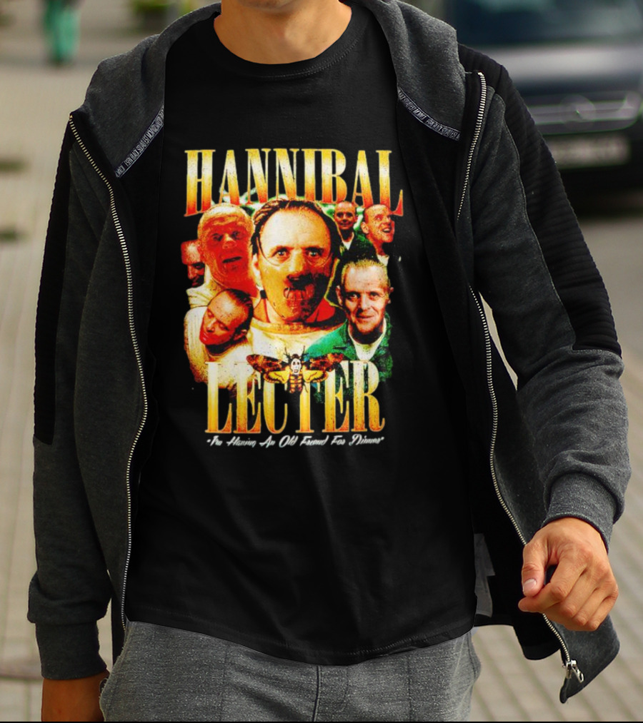 Hannibal Lecter I'm Having An Old Friend For Dinner With Multiple Faces And Moth T-Shirt