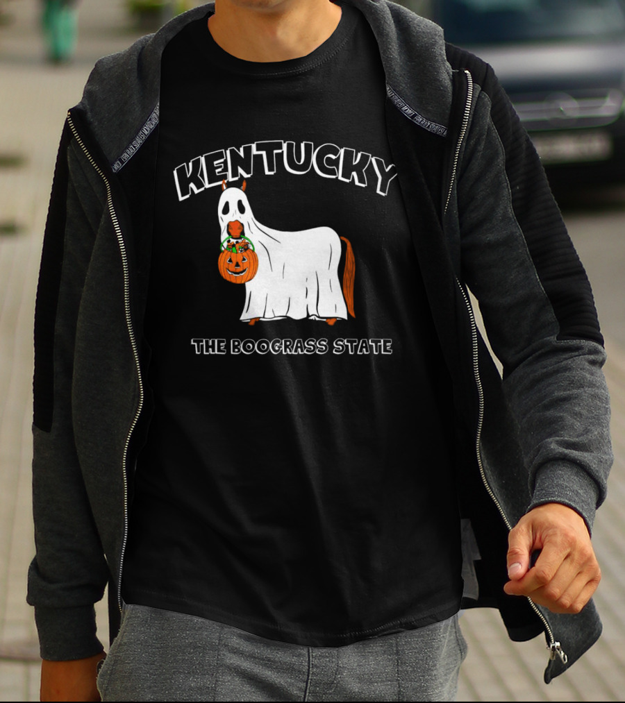 Kentucky Halloween Ghost Horse With Pumpkin Boograss State T-Shirt
