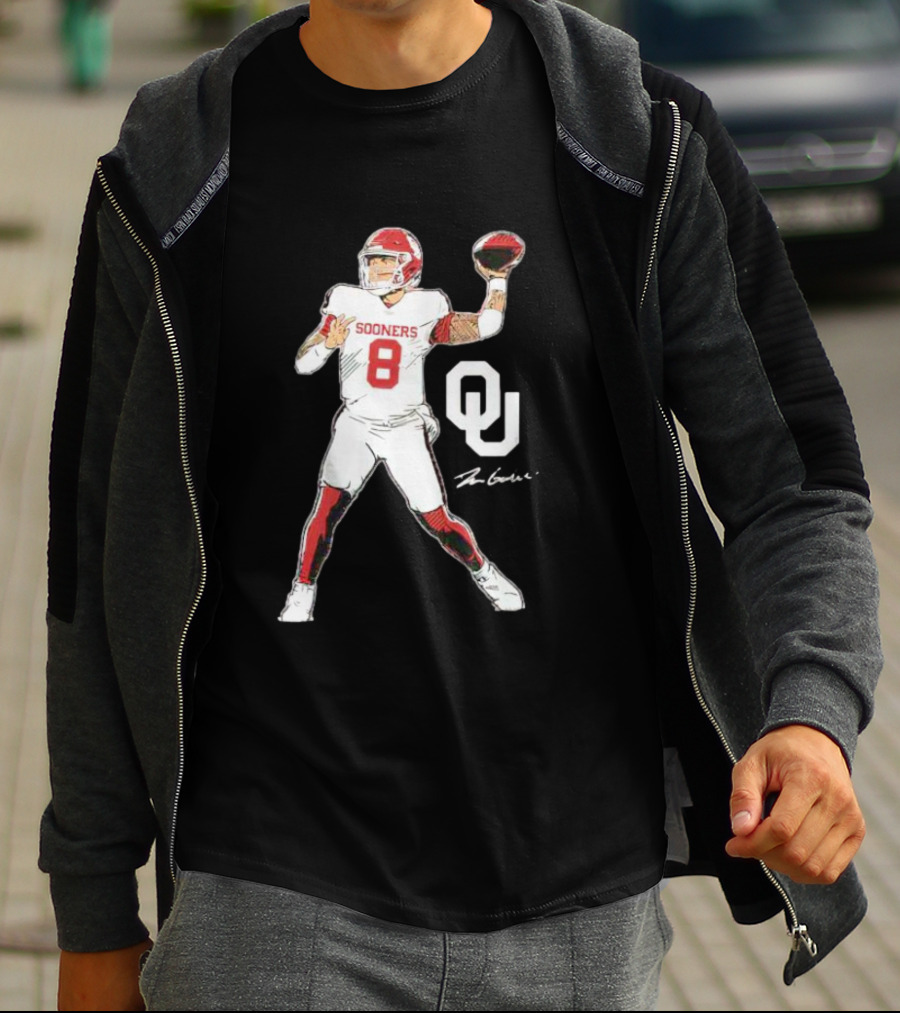Oklahoma Sooners Football Dillon Gabriel Number 8 Superstar Pose Signature OU T-Shirt