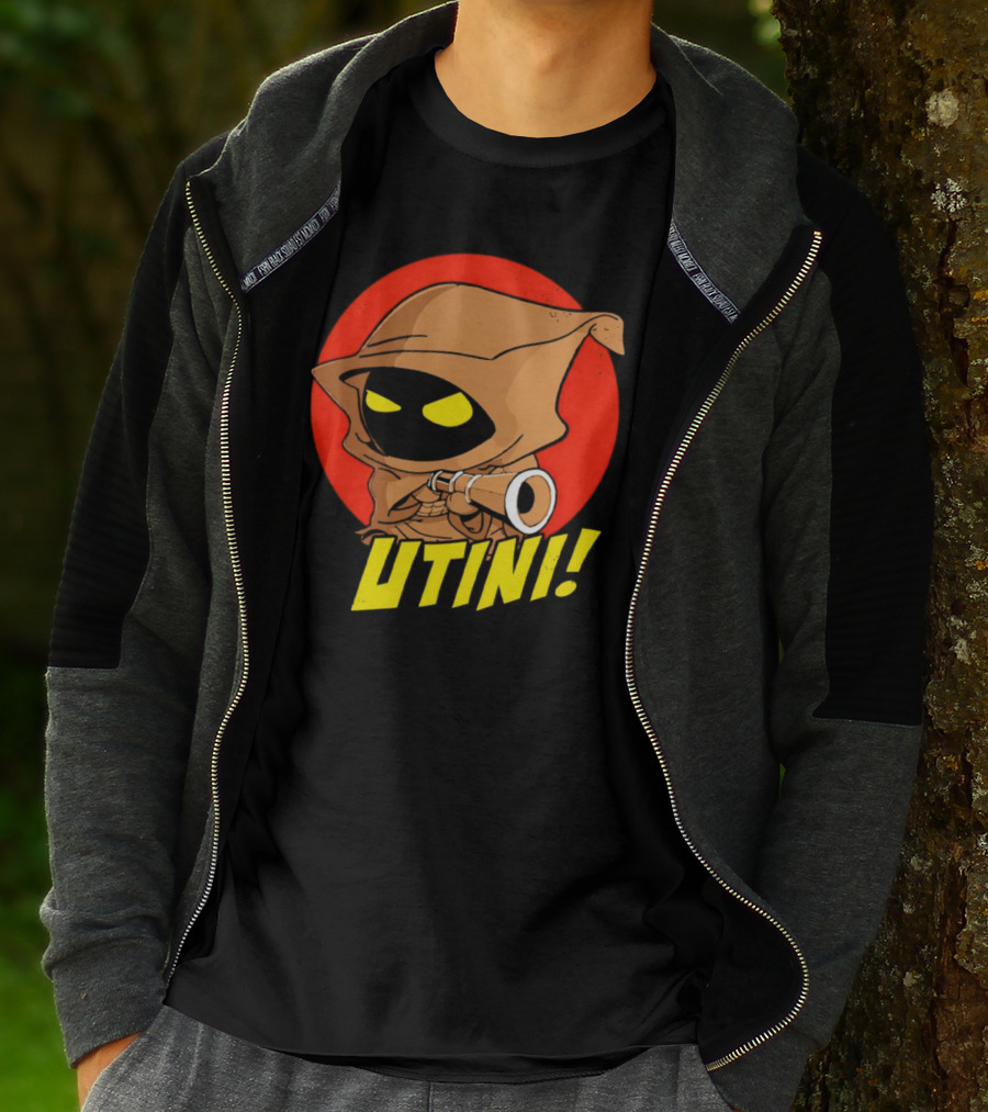 Jawa Star Wars Utini Character With Hood And Yellow Eyes T-Shirt