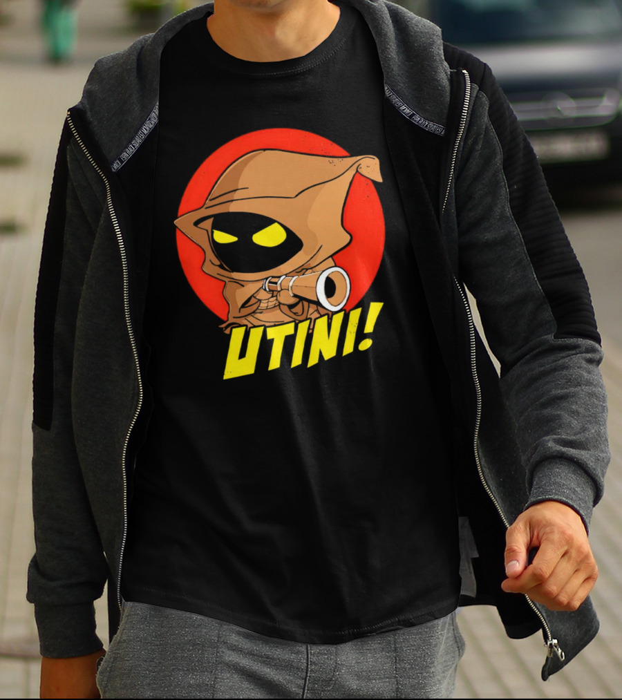Jawa Star Wars Utini Character With Hood And Yellow Eyes T-Shirt