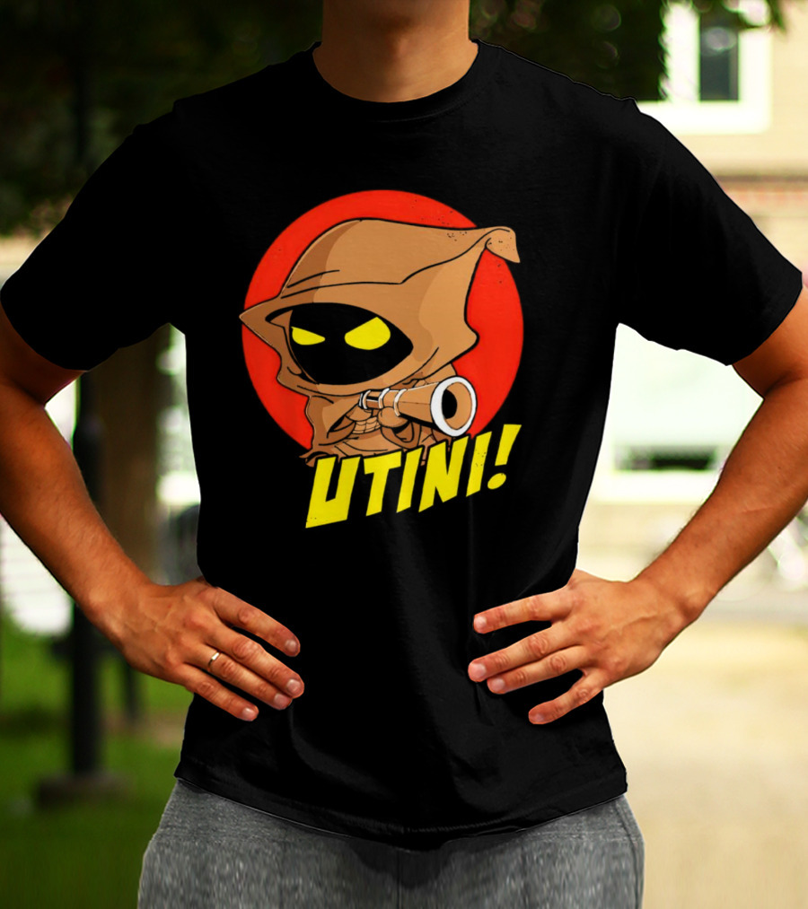 Jawa Star Wars Utini Character With Hood And Yellow Eyes T-Shirt