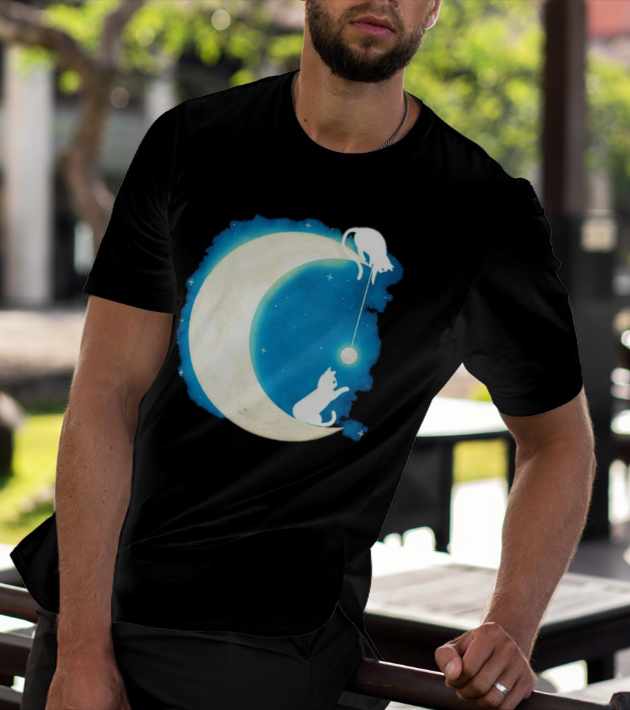 Moon Cat Playful Journey Celestial Light T-Shirt
