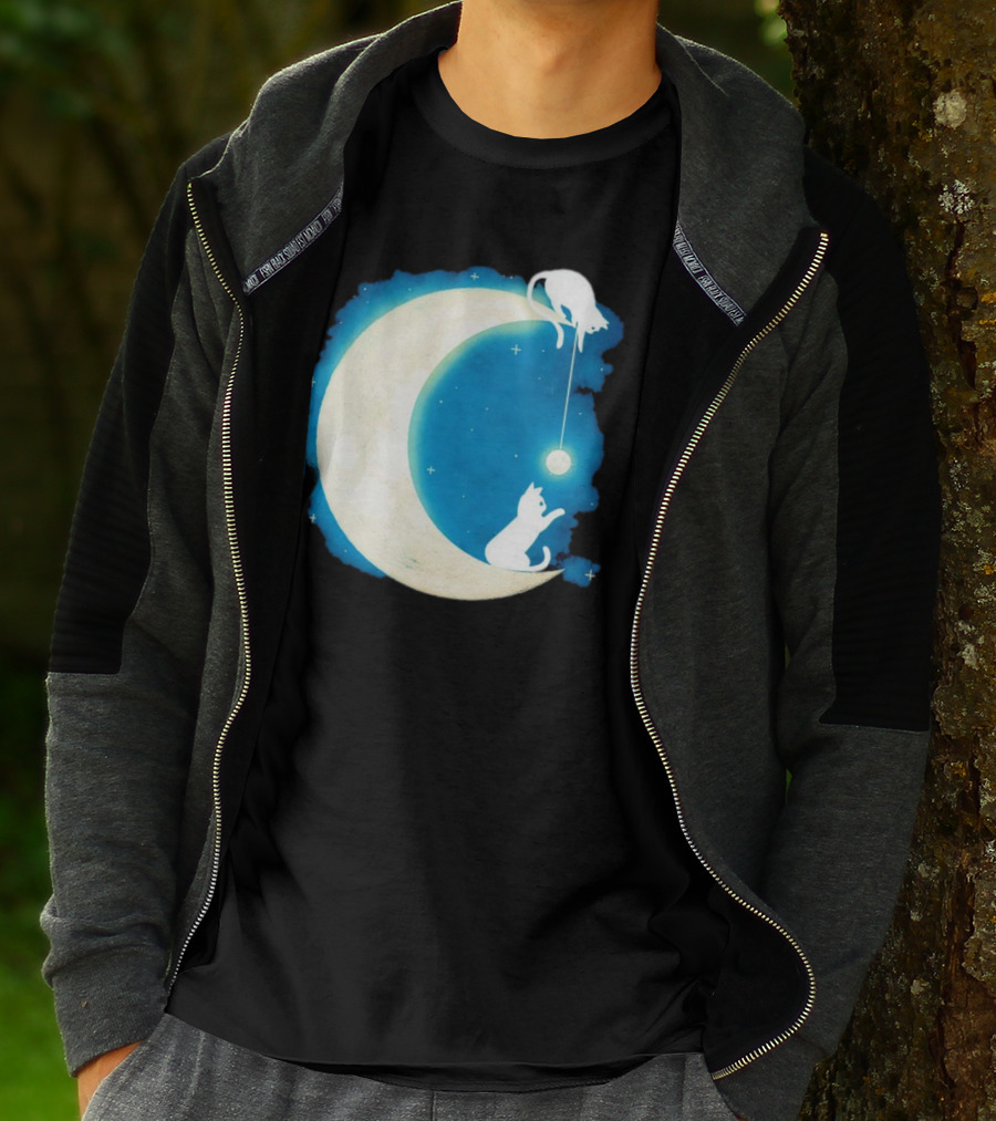 Moon Cat Playful Journey Celestial Light T-Shirt