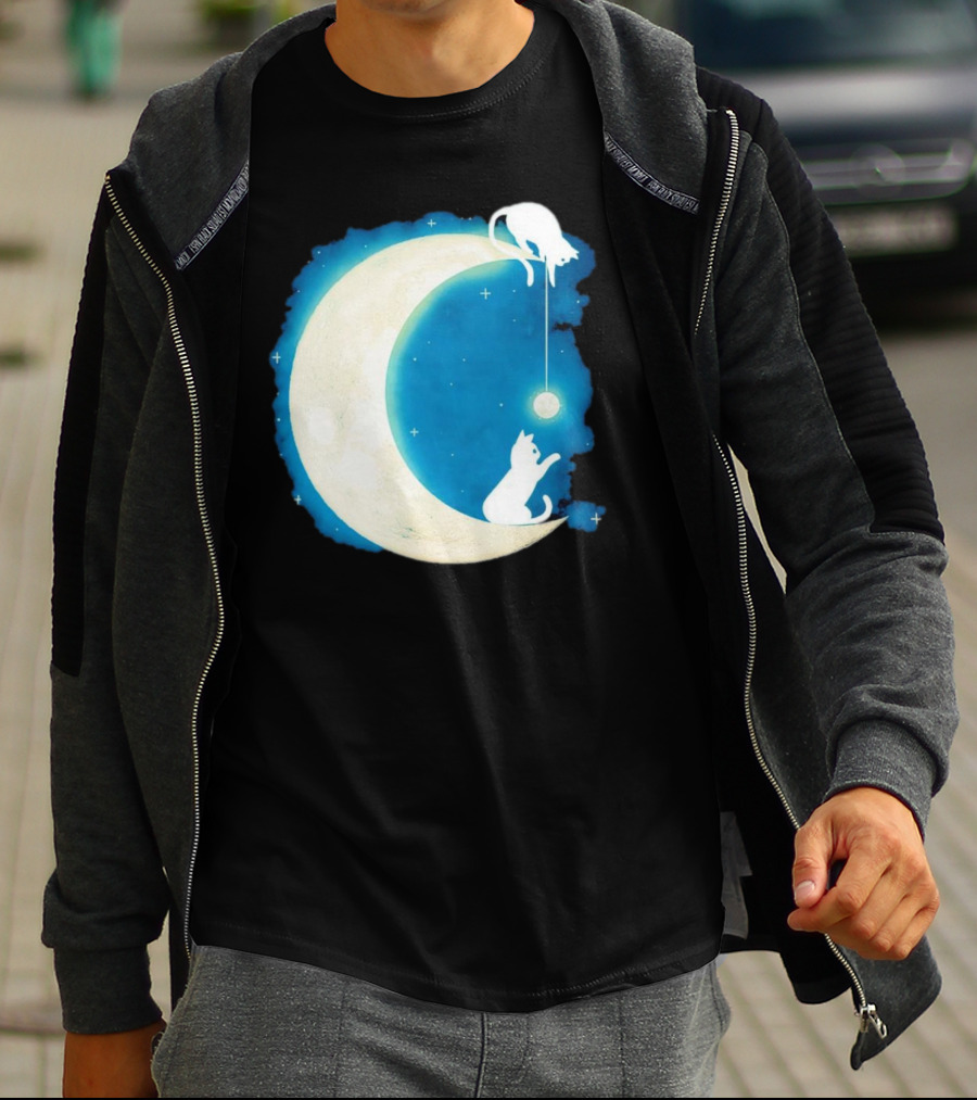Moon Cat Playful Journey Celestial Light T-Shirt