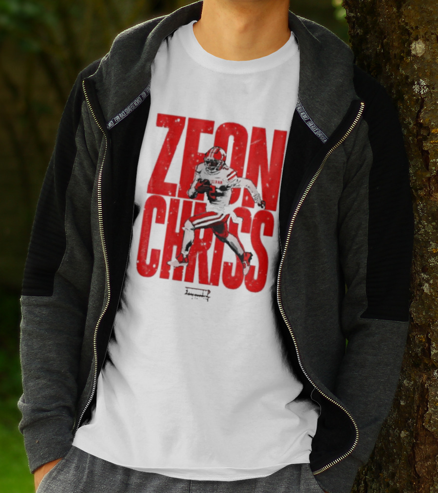 Zeon Chriss Football Caricature In Red Text And Black T-Shirt