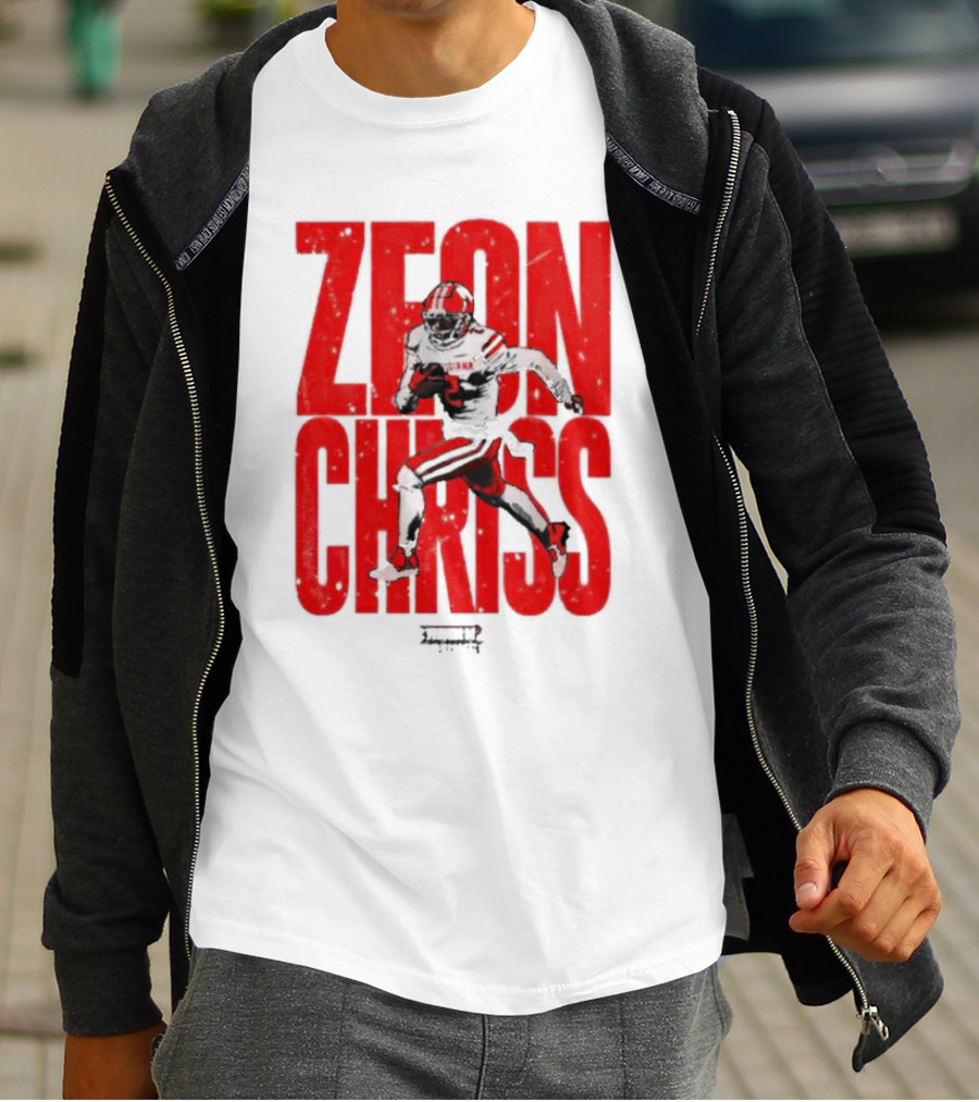 Zeon Chriss Football Caricature In Red Text And Black T-Shirt