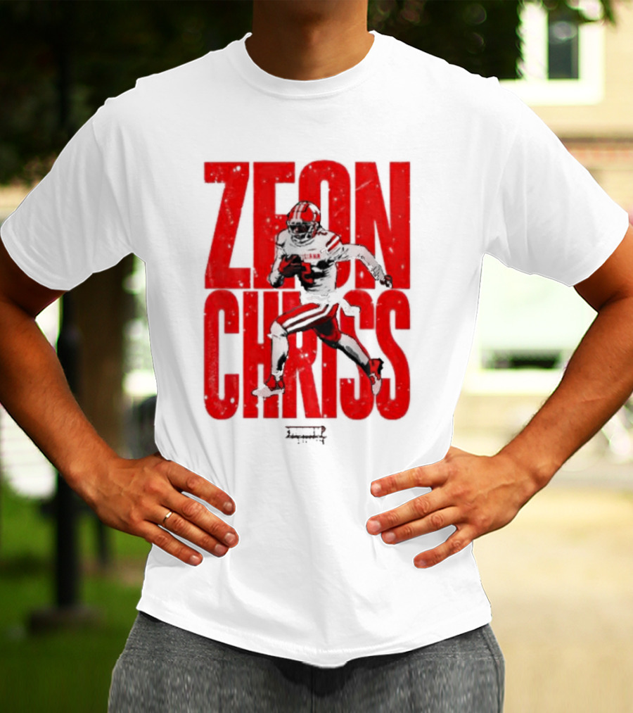 Zeon Chriss Football Caricature In Red Text And Black T-Shirt
