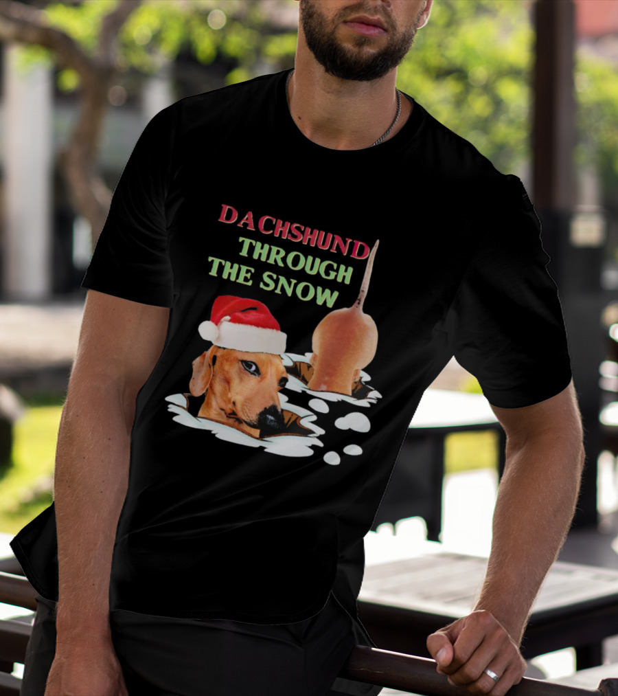 Dachshund Through The Snow Santa Hat Dog And Snow Bubbles T-Shirt